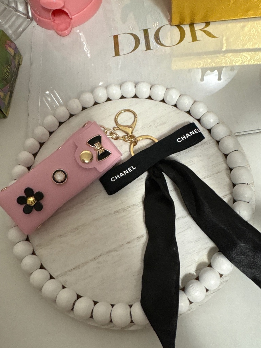 Chanel Ribbon Keychain/Bag Charm and Lipstick holder